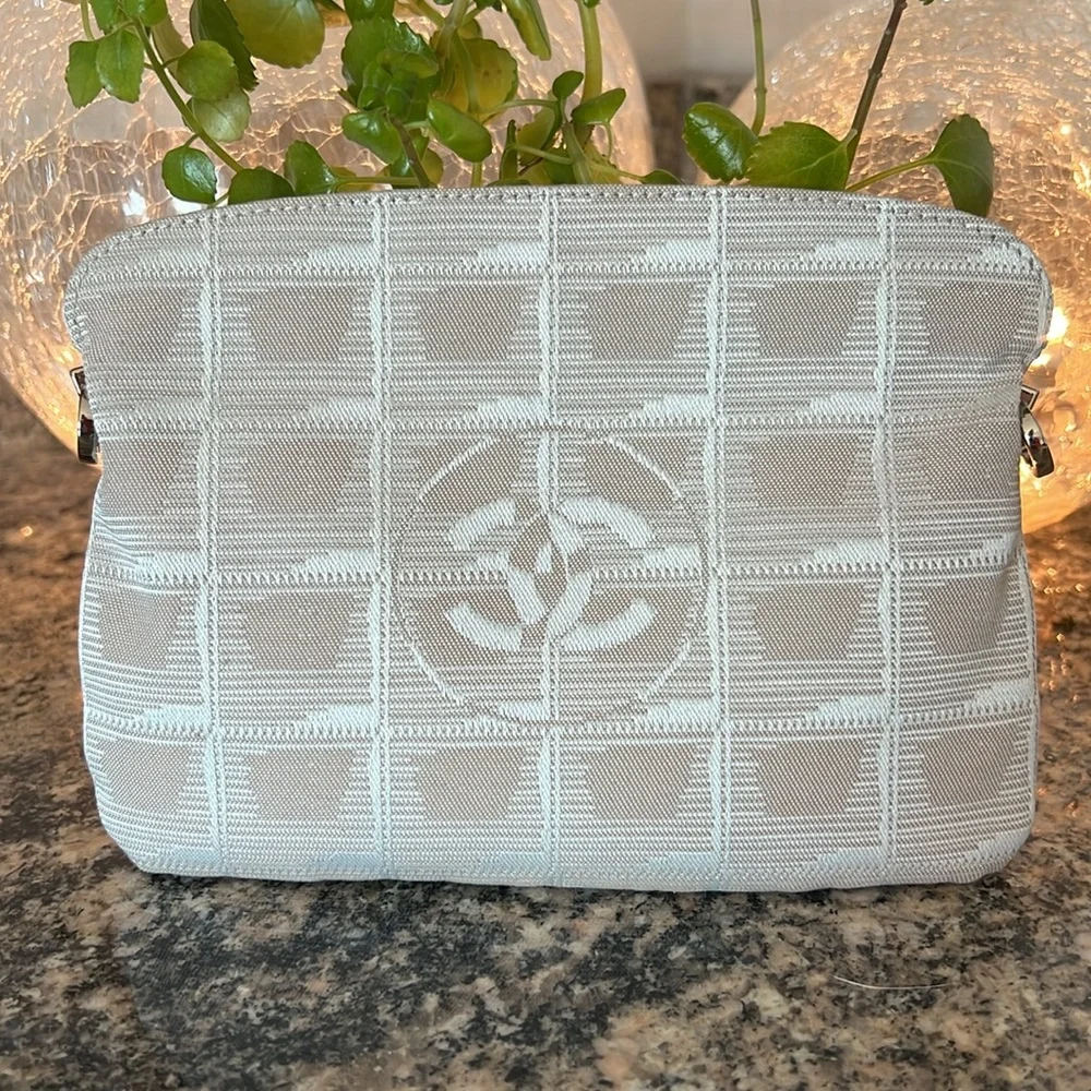 Chanel Tan Canvas and Leather Makeup Pouch